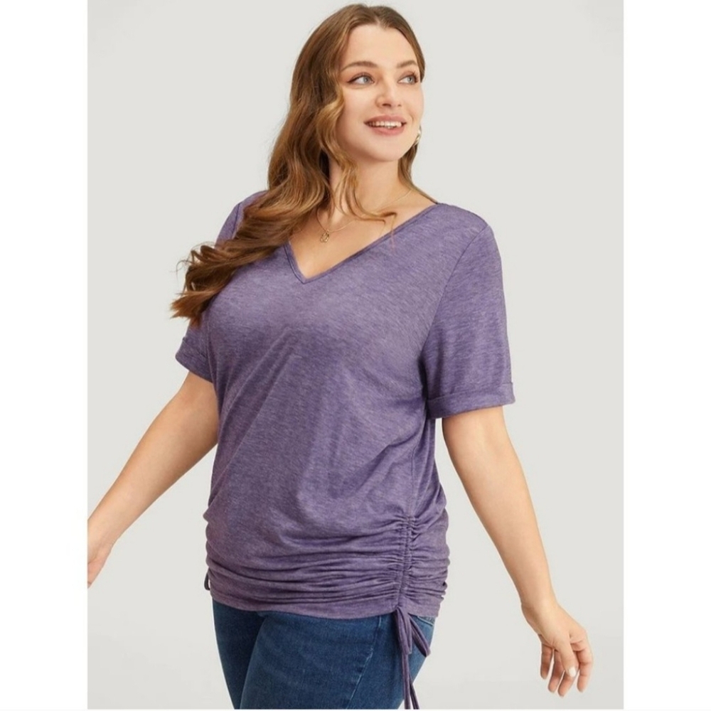 BloomChic Heather Purple Rolled Short Sleeve Shirt w/ Side Drawstrings - 18/20